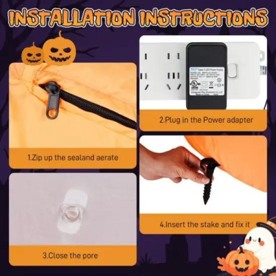 Angel Sar 2.8FT Halloween Inflatable Pumpkin Ghost, Animated LED Lighted Decor, Outdoor Indoor Yard Party Garden Decoration image {10}