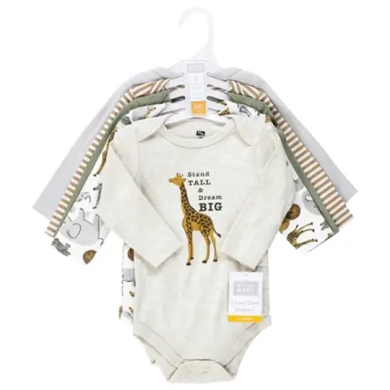 Hudson Baby Unisex Baby Cotton Long-Sleeve Bodysuits, Rustic Safari image {1}