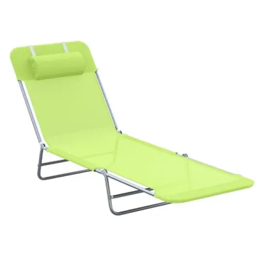 TIRAMISUBEST Folding Chaise Lounge Chair with Pillow - Adjustable Reclining Back, Steel Frame & Breathable Mesh for Pool, Beach, Yard (Green) image {9}