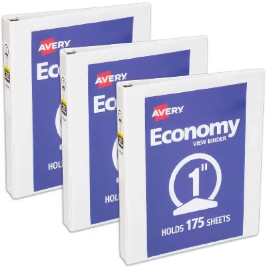 Avery Economy View 3 Ring Binder, 1 Inch Round Rings, 3 White Binders (05760) image {7}