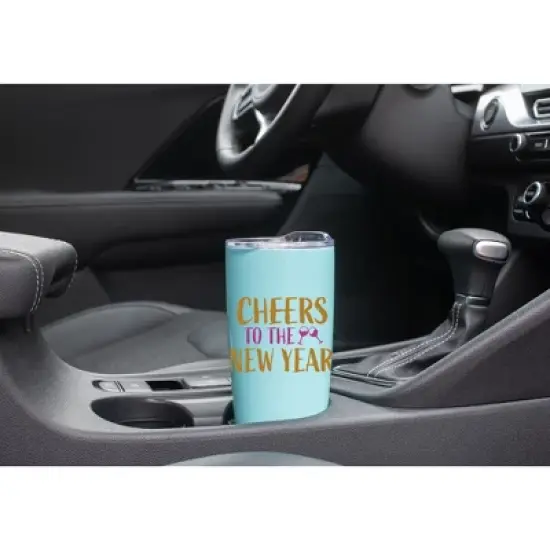 100 North 20 Ounce Stainless Steel On the Go Travel Tumbler With Push Top Lid, Cheers to the New Year Teal image {2}