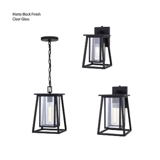 VAXCEL Blackwell Cage Frame 1 Light Black Outdoor Pendant Lantern Clear Glass image {12}