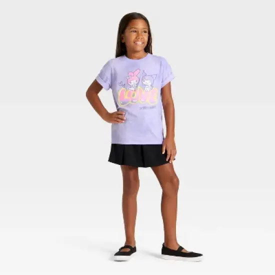 Girls' My Melody and Kuromi Short Sleeve Oversized Graphic T-Shirt - Purple image {3}