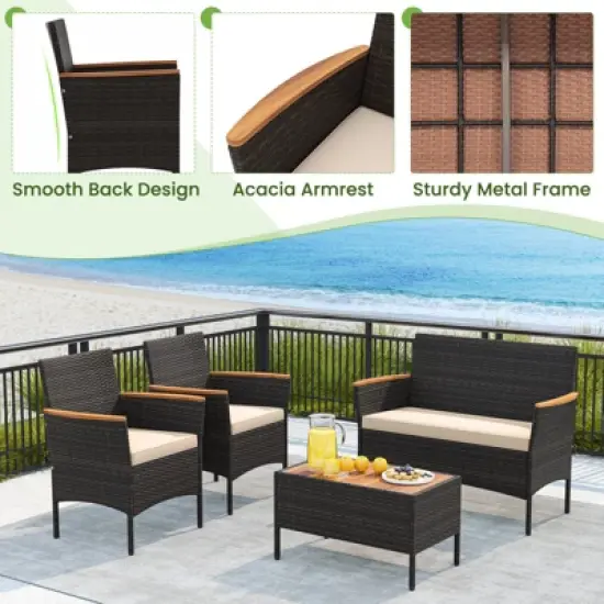 Tangkula 8 Piece Outdoor Patio Rattan Furniture Set Rattan Conversation Set w/ Chairs & Loveseat image {5}