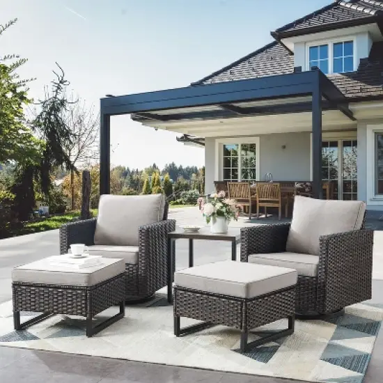 POCASSY All Weather Brown Wicker Patio Furniture Set, Outdoor Conversation Set with Swivel Chairs Set of 2 and Comfort Seat Cushion for Porch Balcony image {11}