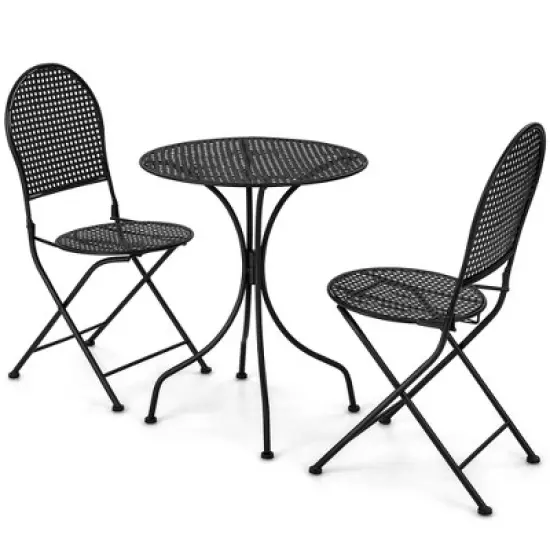 3pcs Patio Bistro Set Outdoor Conversation Furniture Table & Folding Chair image {9}
