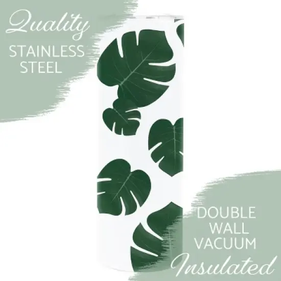 Walk By Faith Not By Sight 2 Corinthians 5:7 Green Monstera Leaf 20 ounce Stainless Steel Travel Tumbler with Lid For Your On The Go Beverages image {2}