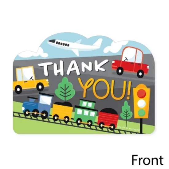 Big Dot of Happiness Cars, Trains, and Airplanes - Shaped Thank You Cards - Transportation Birthday Party Thank You Note Cards with Envelopes - 12 Ct image {2}