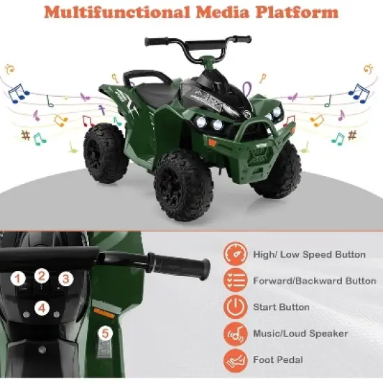 Costway 12V Ride On ATV Battery Powered Electric Vehicle for Kids with Tread Tires Forward/Backward Horn Music Lights High/Low Speed image {2}