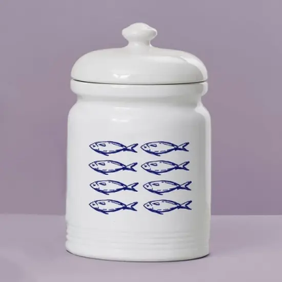 Personalization Mall Blue Fish Cookie Jar image {1}