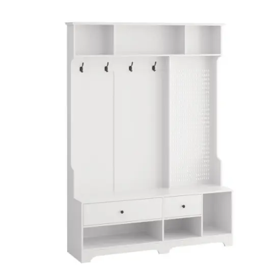 TIRAMISUBEST 4-in-1 Hall Tree with Cushioned Bench & Pegboard - Entryway Organizer, White image {10}