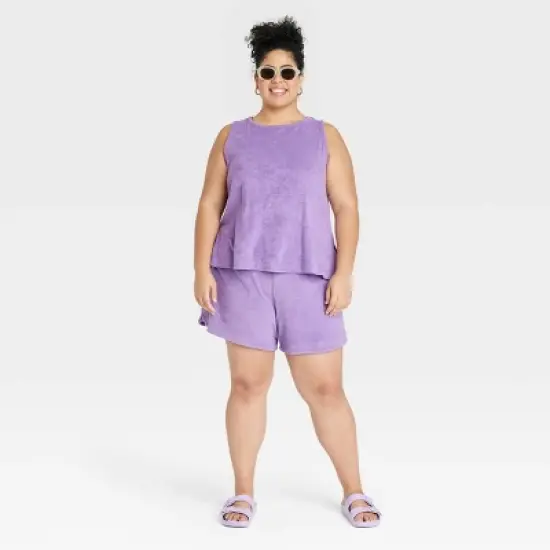 Women's Plus Size Terry Tank Top - A New Day&trade; Purple 2X image {2}