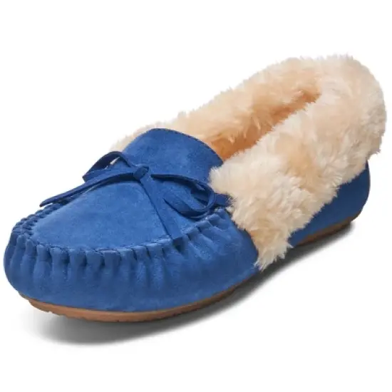 Alpine Swiss Leah Womens Shearling Moccasin Slippers Faux Fur Slip On House Shoes image {6}