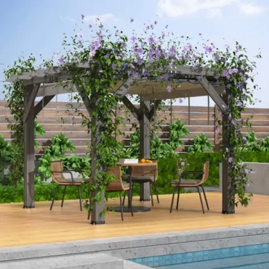 10'X 10' Cedar Wood Pergola, Retractable Shade Canopy, Durable, Rot Resistant,Solid Structure, Patio Pergola For Backyard, Deck, Garden image {8}