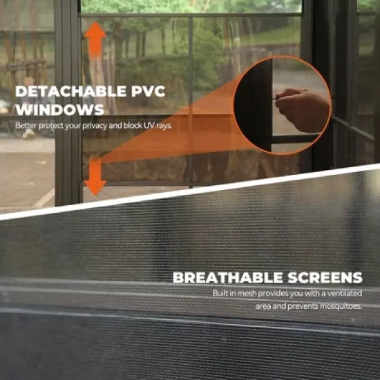 Mondawe 12x14 ft. Wall Mounted All-Season Permanent Outdoor Patio Gazebo Sunroom with Side Door and Detachable Windows image {8}