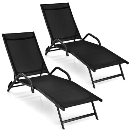 Costway 2PCS Patio Lounge&nbsp;Chairs Chaise Recliner 5-Position Back Adjust Armrest image {2}