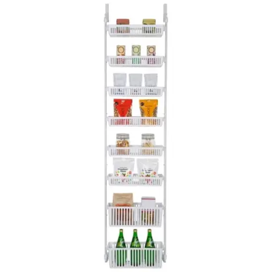 Smart Design 8-Tier Over The Door Hanging Pantry Organizer with 6 full Baskets and 2 Deep Baskets White: Steel Kitchen Storage Rack image {8}