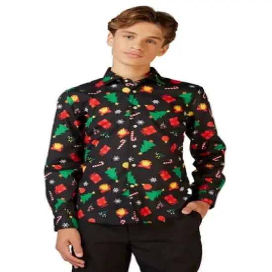 OppoSuits Teen Boys Christmas Shirt - Christmas Icons Black image {5}