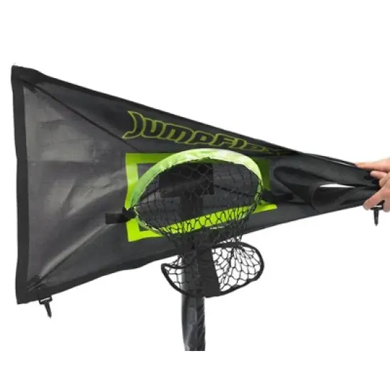 JumpFlex PROJAM Hero Basketball Hoop and Net Flexible Attachment Game for JumpFlex Trampolines with Soft Basketball, Black and Green image {3}