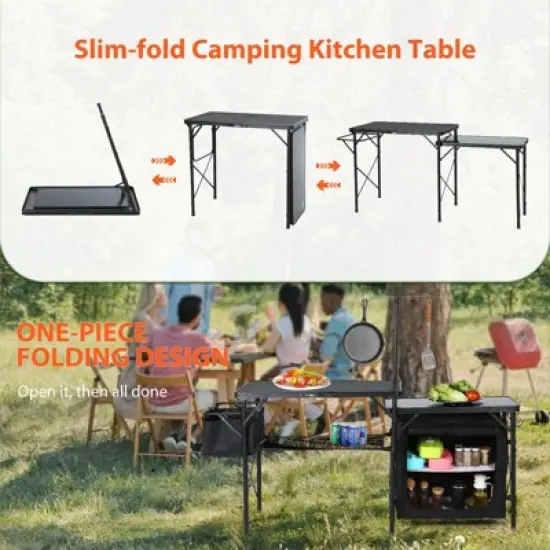 MUKE Portable Camping Kitchen Table with Storage, Light Pole & Side Hooks, Folding Outdoor Cook Station for Picnic image {3}