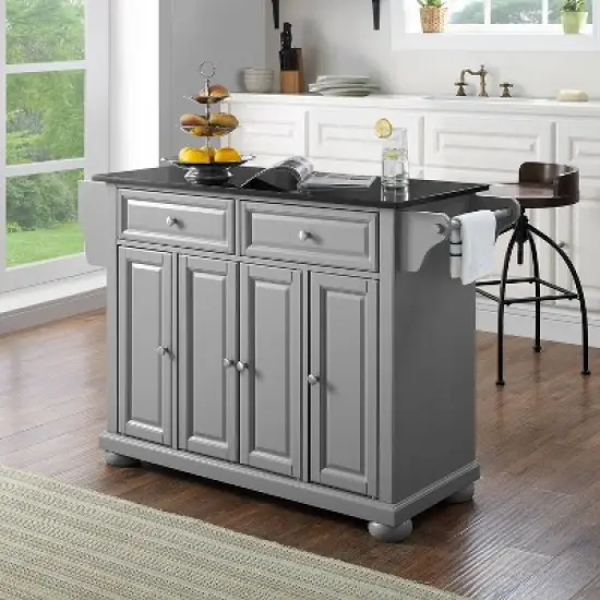 Alexandria Kitchen Island with Granite Top Vintage Gray/Black - Crosley image {5}