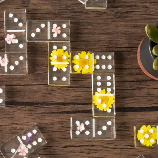 Acrylic Dominos Set - 28-Piece Domino Game with Display Box - Strategy Game, Tabletop Decoration and Modern Home Decor- Flower image {10}