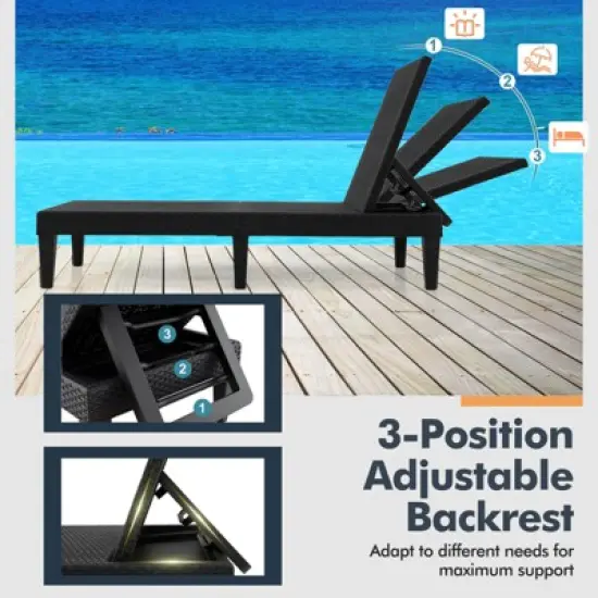 Costway 1/2 PCS Outdoor Chaise Lounger Chair 3-Position Reclining Chair with Waterproof Rattan Brown/Black image {8}