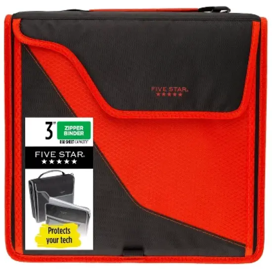 Five Star 3" Sewn Zipper Binder Black and Red image {7}