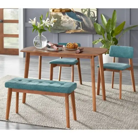 Set of 2 Nettie Mid-Century Modern Upholstered Dining Chairs Walnut/Teal - Buylateral image {2}