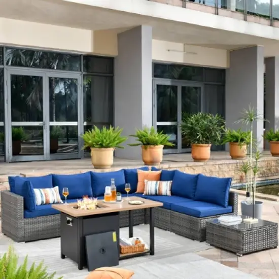 Ovios Venice 8pc Wicker Outdoor Patio Furniture Set Conversation Sofa with a Storage Fire Pit and Cushions image {19}