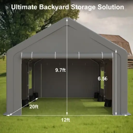Carport, Portable Garage 13x20FT Heavy Duty - Galvanized Frame, 180g PE Waterproof Canopy with 4 Doors (2 Side Doors) & 4 Windows for Truck, Boat image {5}