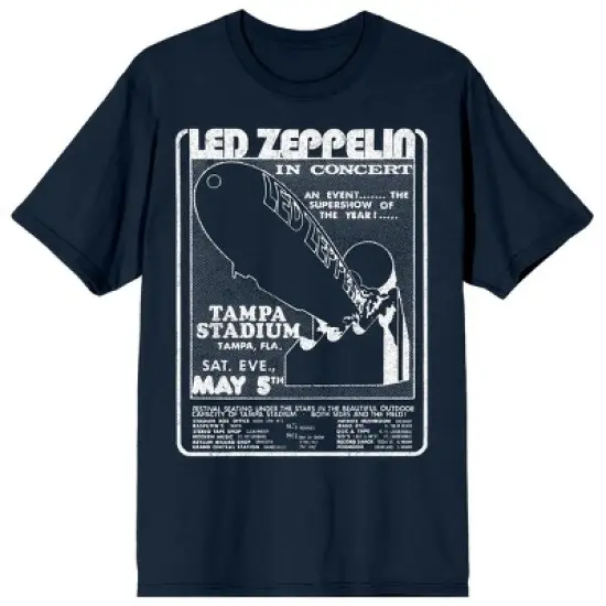 Led Zeppelin Blimp Crew Neck Short Sleeve Navy Men's T-shirt image {2}
