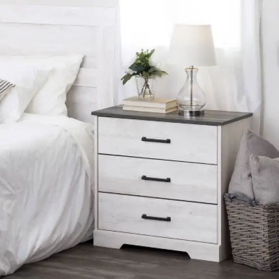 Prepac Rustic Ridge Farmhouse Bedside Nightstand with 3 Drawers image {9}