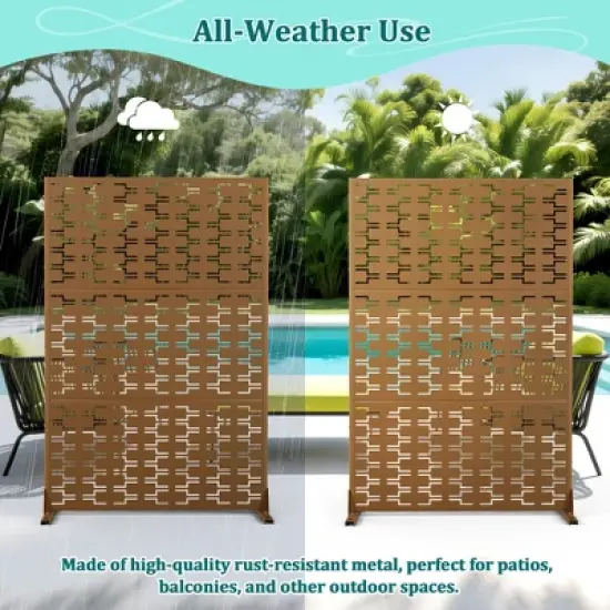 TOAOTBNBO Metal Privacy Screen with Stand, Decorative Privacy Fence Panels with Brick Pattern, Outdoor Privacy Screen for Garden, Brown image {4}