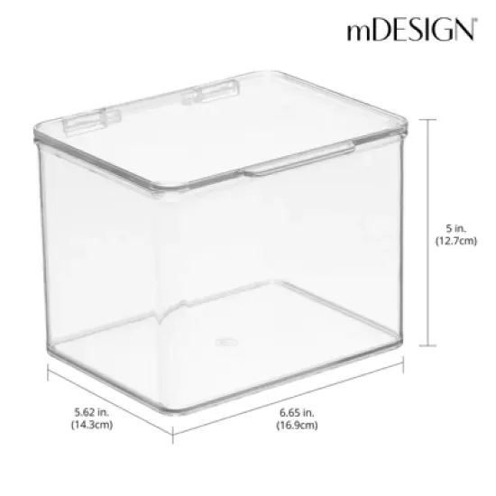 mDesign Plastic Kitchen Pantry/Fridge Storage Organizer, Hinge Lid 6 Pack, Clear image {3}