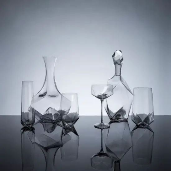 Viski Raye Faceted Crystal Wine Glasses Set of 2 image {5}