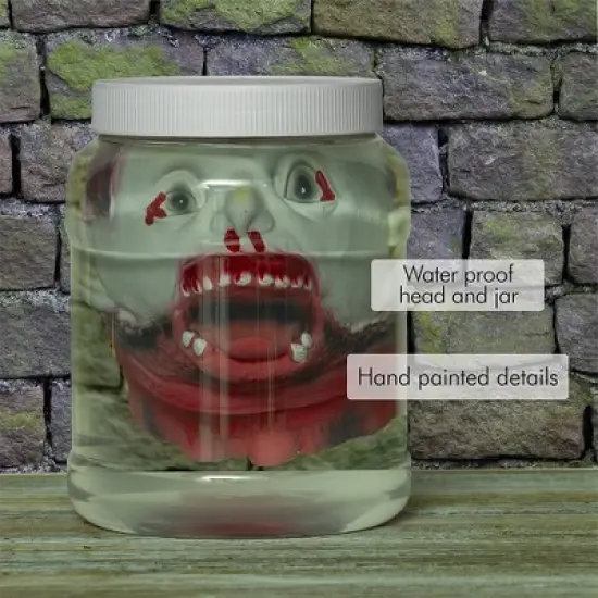 Skeleteen Laboratory Head in Jar - Gory Fake Severed Face Scary Party Decorations Props for Insane Halloween Haunted House D&eacute;cor image {1}
