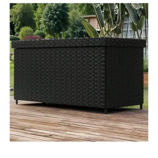 230 Gallon Rattan Wicker Deck Box Outdoor Storage Container Waterproof Garden Box image {6}