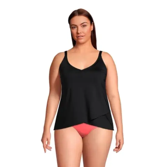 Lands' End Lands' End Women's Long Torso Chlorine Resistant V-Neck Tulip Hem Tankini Swimsuit Top with Adjustable Straps image {2}