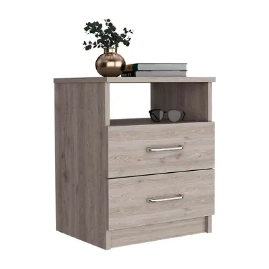 Kumasinova Modern Nightstand with Open Shelf,19.9" Wooden Night Stand with Drawers,Functional Bedside Table for Bedroom,Bedroom Furniture,Light Gray image {3}
