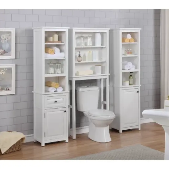 Dorset Bathroom Storage Tower with Open Upper Shelves, Lower Cabinet and Drawer - Alaterre Furniture image {4}
