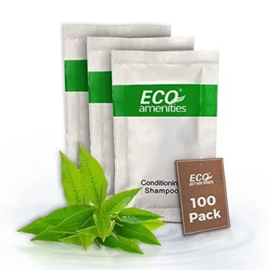 ECO Amenities 100 pack 2 in 1 Travel Size Hotel Shampoo and Conditioner Sets, Bulk Toiletries Supplies, 0.35 fl oz, Green Tea Scent image {6}