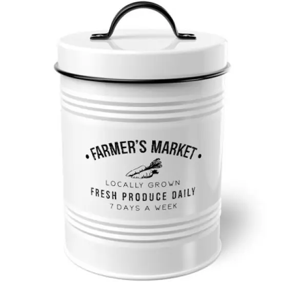 Amici Home Farmers Market Metal Canister, White Round Ribbed Storage Bin with Handle Lid - Decorative Kitchen Organizer - 76 Oz image {7}