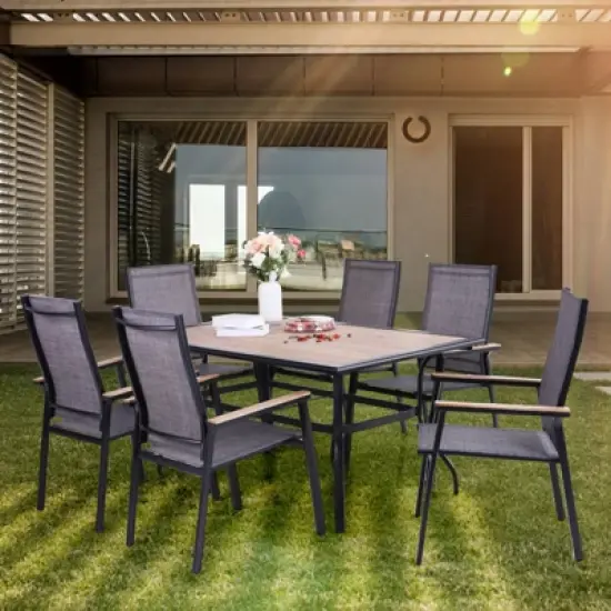 7pc Patio Set with Steel Table & Aluminum Frame Sling Chairs - Captiva Designs image {7}