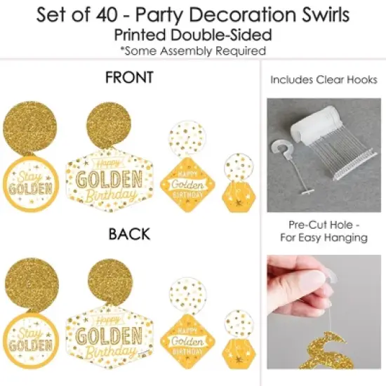 Big Dot of Happiness Golden Birthday - Happy Birthday Party Hanging Decor - Party Decoration Swirls - Set of 40 image {4}