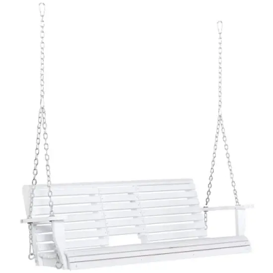 Resenkos 3-Seater Outdoor Swing Bench, Folding Coffee Table, Cup Holders, Chains, 440lb Capacity, White image {12}