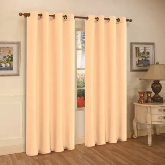 J&V TEXTILES 2 Panels Solid Grommet Faux Silk Window Curtain Drapes Treatment 58" Wide and 84" Length (Black) image {5}