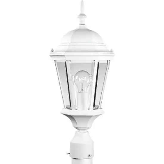 Progress Lighting, Welbourne, 1-Light Post Lantern, Textured White, Clear Beveled Glass, Porcelain, Wet Rated image {2}