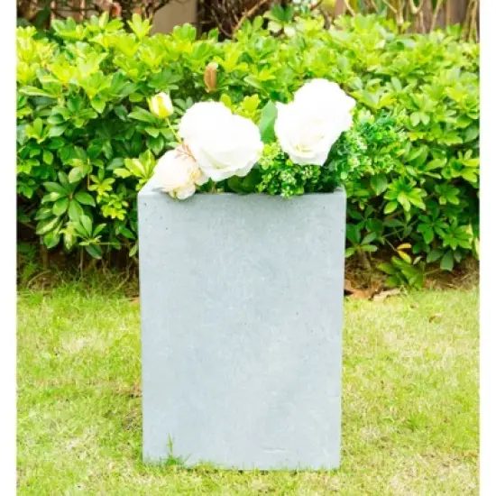 Rosemead Home & Garden, Inc. 8" Wide Kante Lightweight Tall Square Concrete Outdoor Planter Pot Slate Gray image {1}