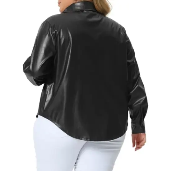 Agnes Orinda Women's Plus Size Faux Leather Long Sleeves Button Motorcycle Biker Moto Jackets image {3}